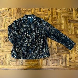 Chico’s Denim Jacket Metallic Black Brown 2 12